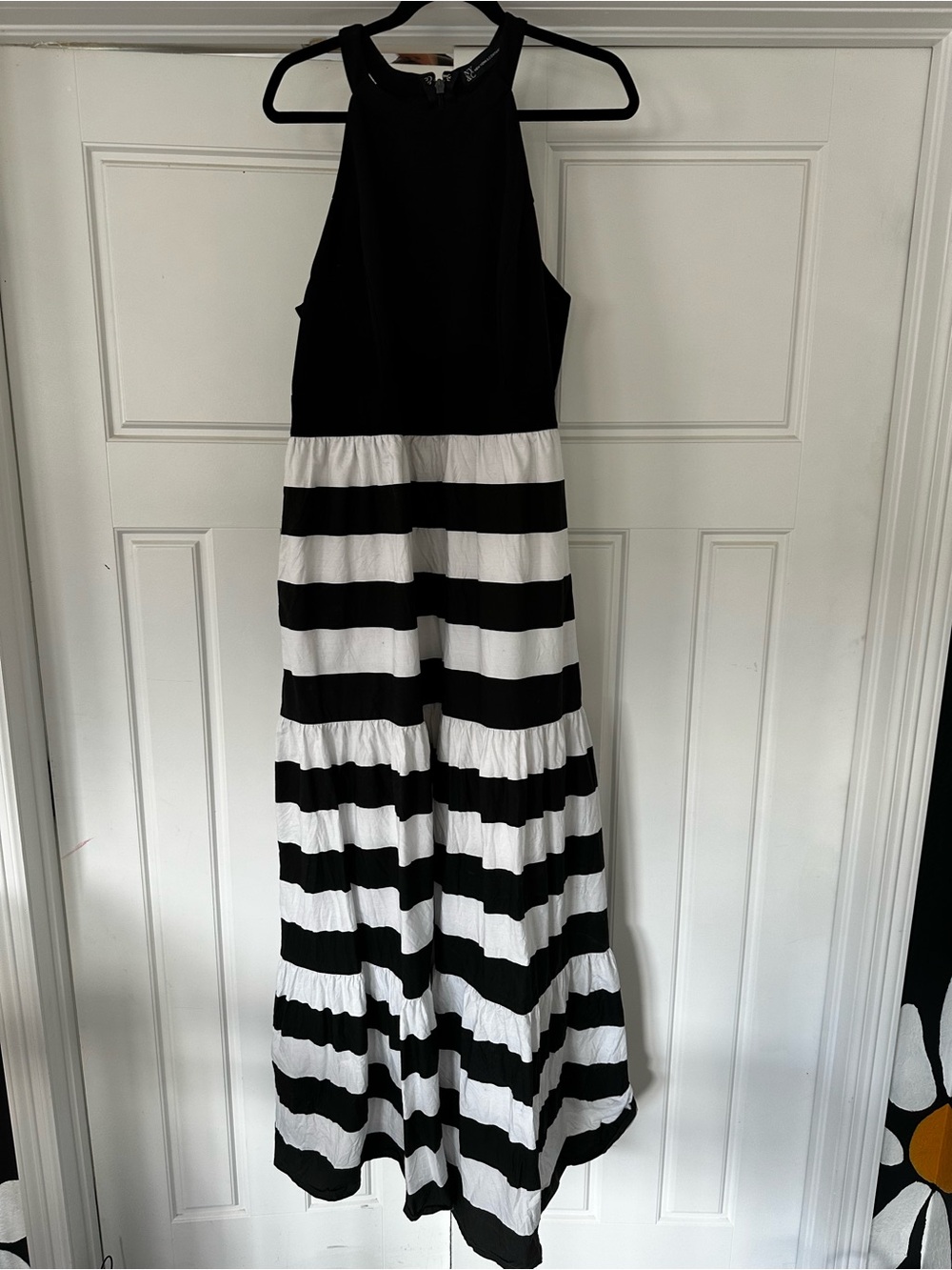 Black & White Striped Maxi Dress - Sleeveless with pockets!
